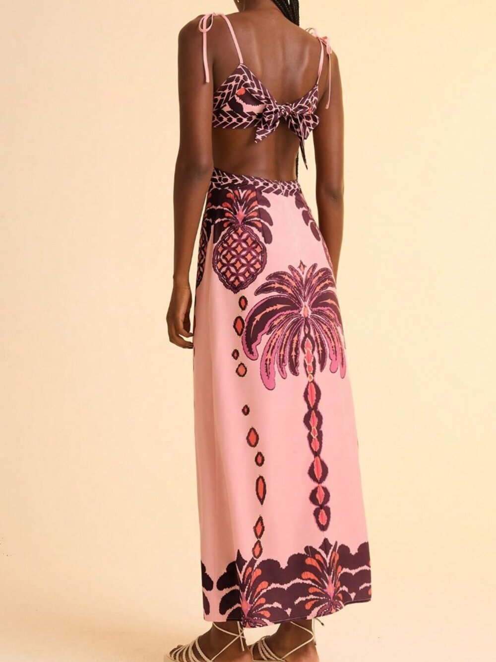 Pink Boho Women's Banana Tree Pineapple Print Sleeveless Dress - Picture 2 of 7